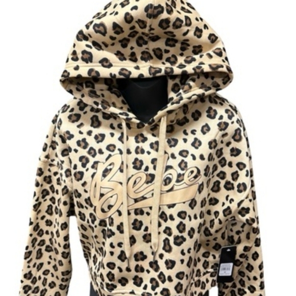 Bebe Womens Cropped Leopard Print Hoodie, NWT. Size XL - Picture 5 of 11
